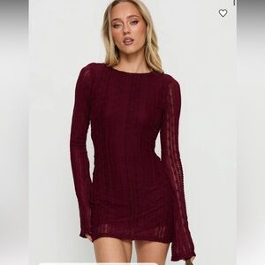 Delandra Long Sleeve Textured Playsuit Red